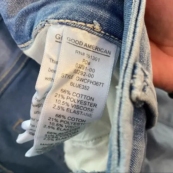 GOOD AMERICAN Good Waist Crop Raw Edge Skinny Jeans Distressed 14 / 32 - Picture 6 of 7